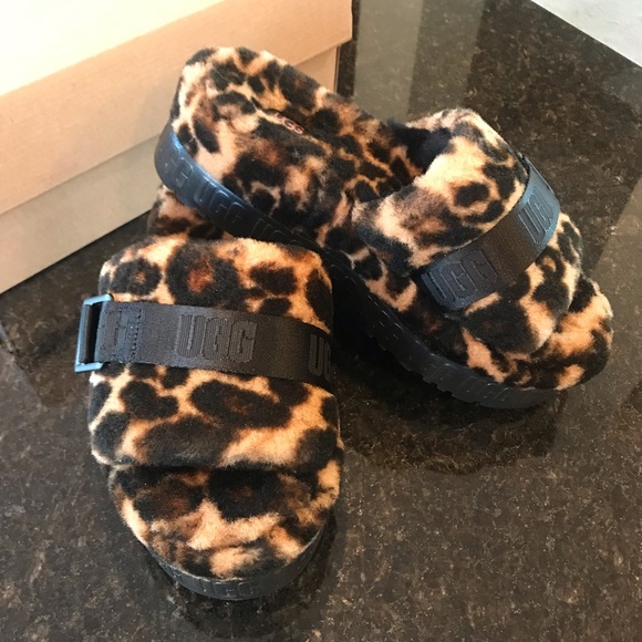 New UGG Fluffita Panther Print Slippers, Leopard Print Slides, Caramel Slip Ons - Picture 14 of 16